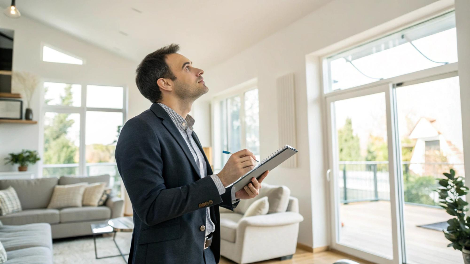 Avaliador de imóveis durante uma avaliação imobiliária em Portugal